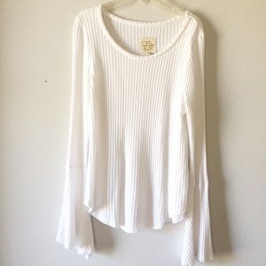 Chaser | waffle Knit long sleeve white thermal top